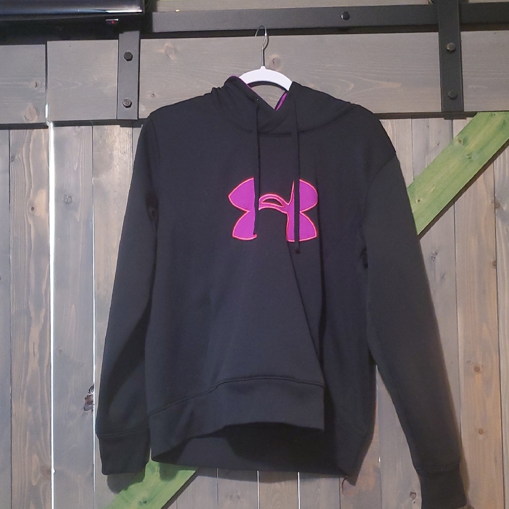 Under Armour Black Hoodie with Vibrant Pink Logo